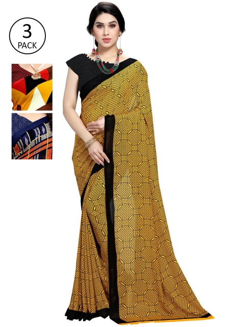

KALINI Women Pack Of 3 Printed Saree, Yellow