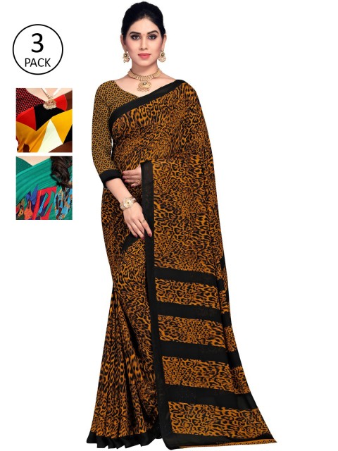

KALINI Pack Of 3 Printed Saree, Brown
