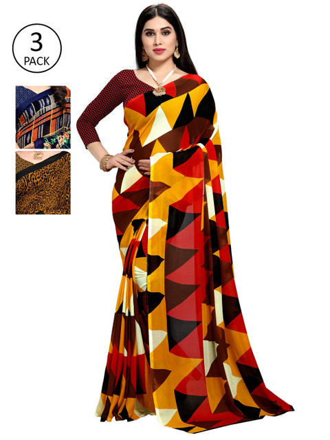 

KALINI Pack Of 3 Multicoloured Printed Sarees, Yellow