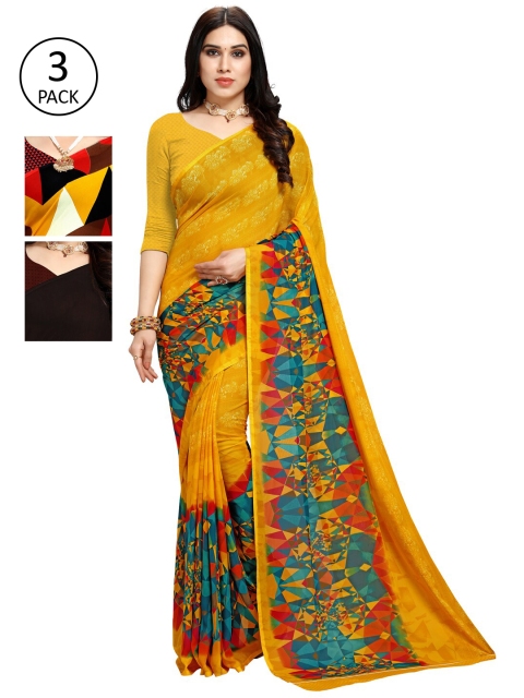 

KALINI Women Pack Of 3 Printed Saree, Red