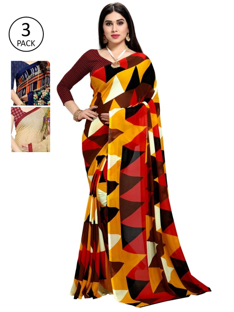 

KALINI Pack Of 3 Multicoloured Printed Sarees, Multi