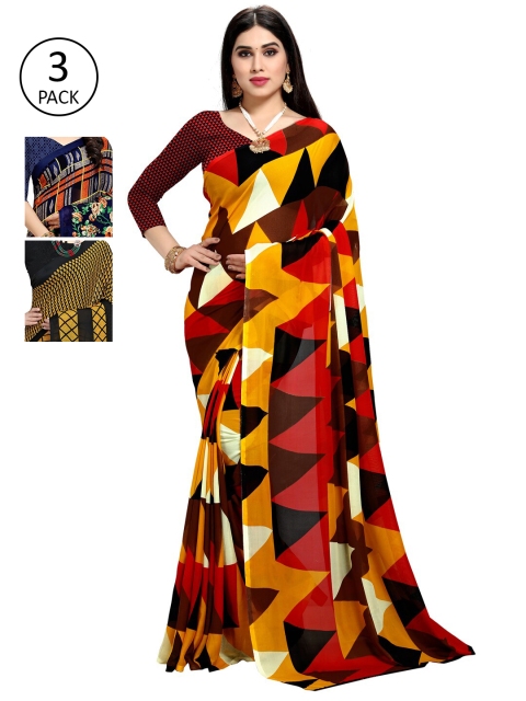 

KALINI Women Pack Of 3 Printed Saree, Red