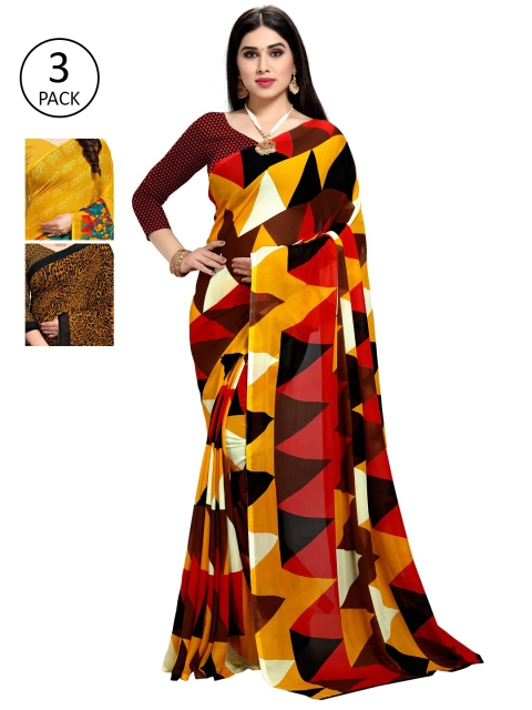

KALINI Pack Of 3 Printed Saree, Black