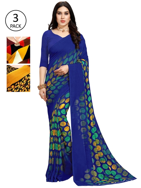 

KALINI Pack Of 3 Multicoloured Printed Sarees, Yellow