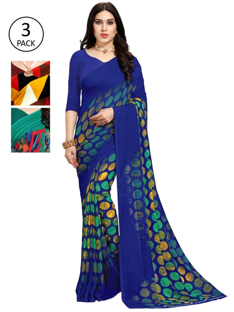 

KALINI Women Pack Of 3 Printed Saree, Blue
