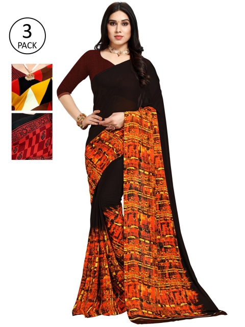 

KALINI Pack Of 3 Printed Sarees, Red