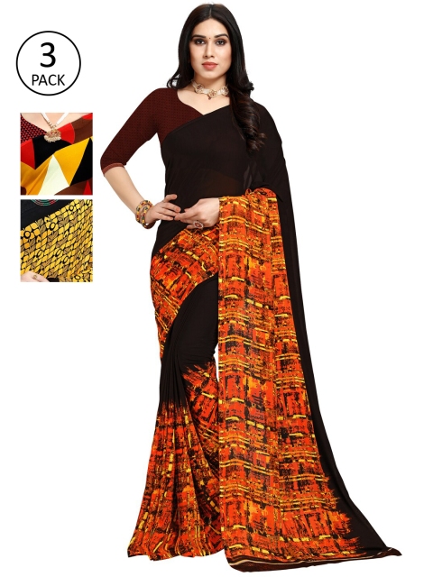 

KALINI Pack Of 3 Multicoloured Printed Sarees, Yellow