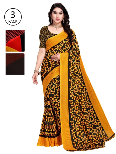 

KALINI Pack Of 3 Printed Saree, Yellow