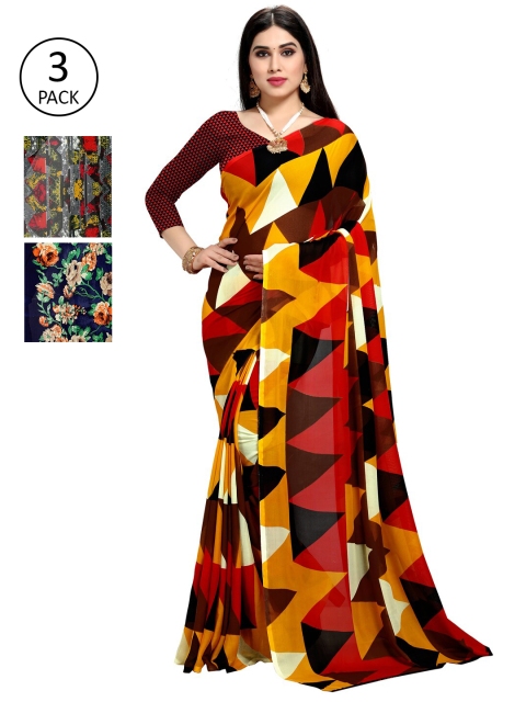 

KALINI Women Pack Of 3 Printed Saree, Red