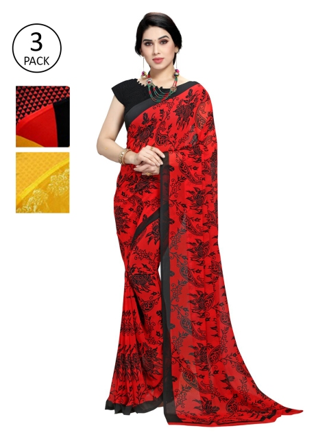

KALINI Pack Of 3 Printed Sarees, Yellow