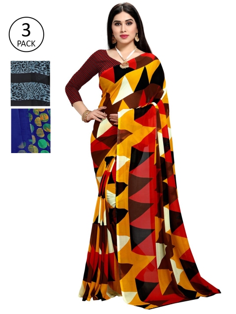 

KALINI Pack Of 3 Printed Saree, Blue