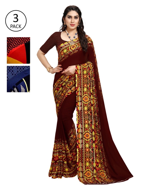 

KALINI Pack Of 3 Multicoloured Printed Sarees, Black