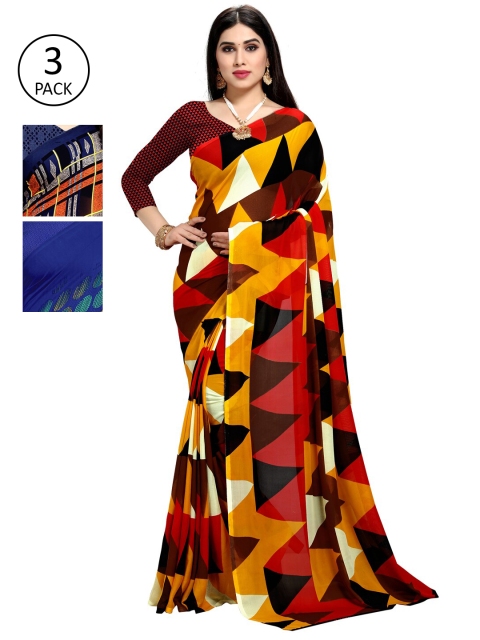

KALINI Pack Of 3 Multicoloured Printed Sarees, Yellow