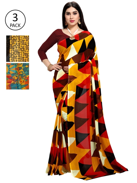 

KALINI Pack Of 3 Printed Saree, Yellow