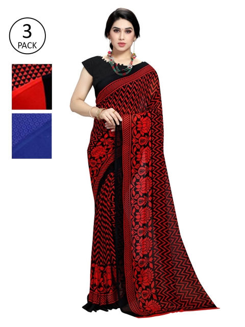 

KALINI Pack Of 3 Printed Sarees, Black