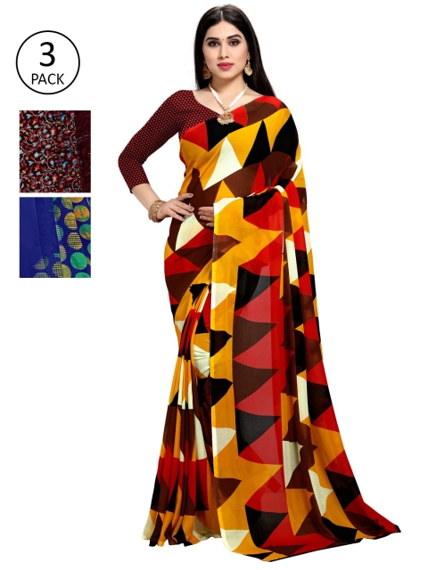 

KALINI Pack Of 3 Multicoloured Printed Sarees, Black