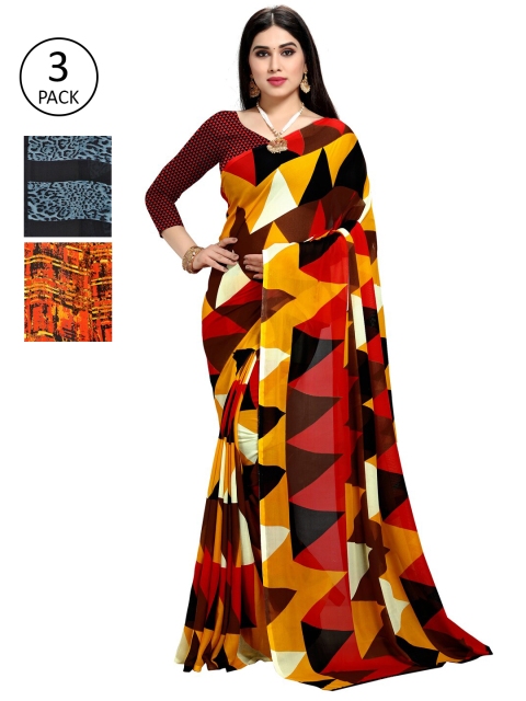 

KALINI Women Pack Of 3 Printed Saree, Yellow