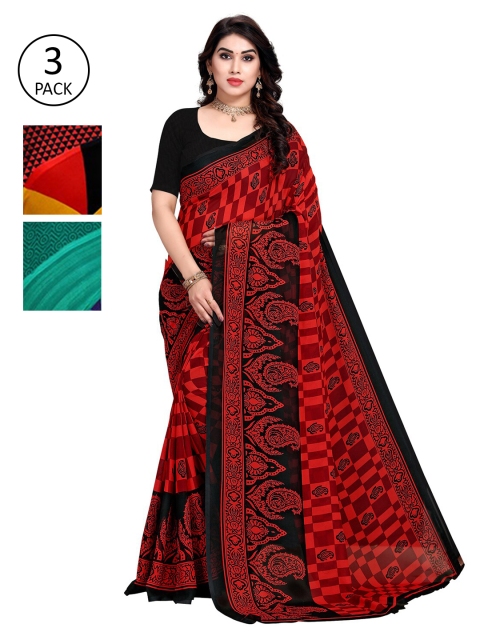 

KALINI Women Pack of 3 Multicoloured Poly Georgette Printed Sarees, Multi