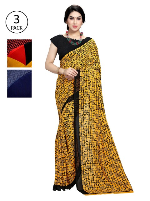 

KALINI Pack Of 3 Multicoloured Printed Sarees, Multi