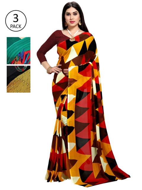 

KALINI Women Pack Of 3 Printed Saree, Black