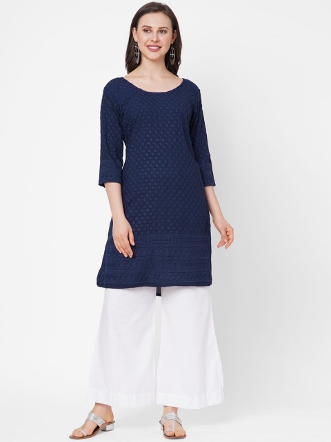 

RedRound Women Navy Blue Embroidered Chikankari A-Line Kurta