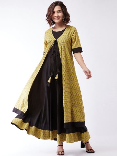 

InWeave Woman Yellow & Black Floral Maxi Dress