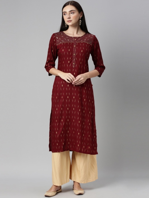 

Alena Women Maroon Embroidered Kurta