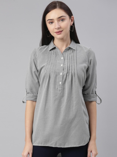 

Alena Women Black & White Shepherd Checked Shirt Style Top