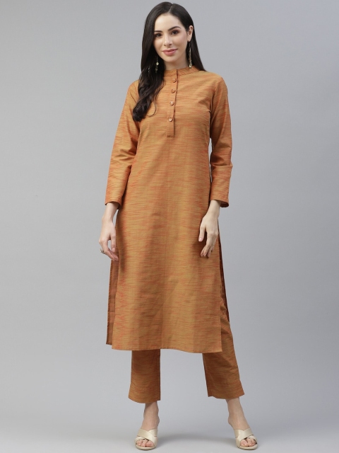 

Cottinfab Women Rust Embroidered Kurti with Trousers