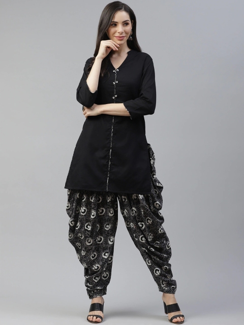 

Cottinfab Women Black Ethnic Motifs Kurta with Patiala