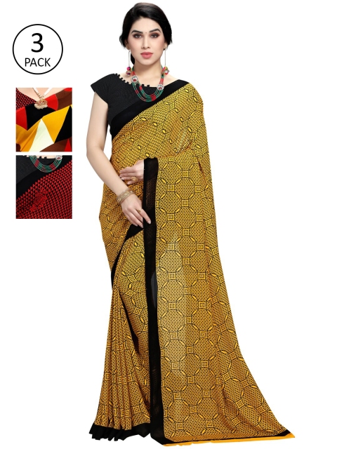 

KALINI Women Pack Of 3 Printed Saree, Red