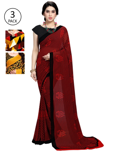 

KALINI Pack Of 3 Printed Sarees, Black