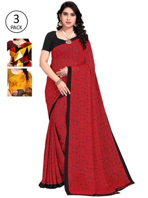 

KALINI Multicoloured Set of 3 Poly Georgette Saree, Multi