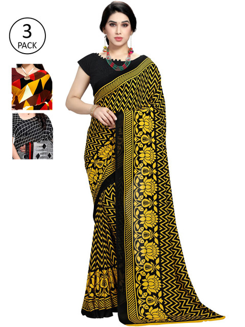 

KALINI Pack Of 3 Multicoloured Printed Sarees, Yellow