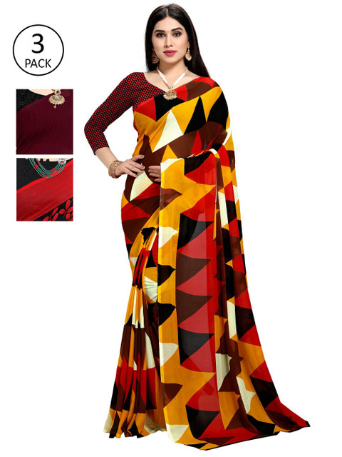 

KALINI Women Pack Of 3 Printed Saree, Red