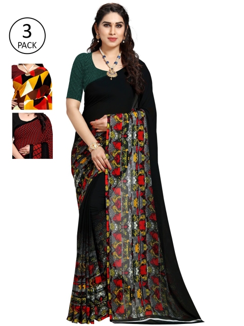 

KALINI Women Pack Of 3 Printed Saree, Red