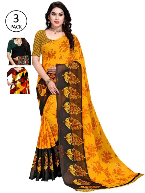 

KALINI Pack Of 3 Printed Saree, Yellow