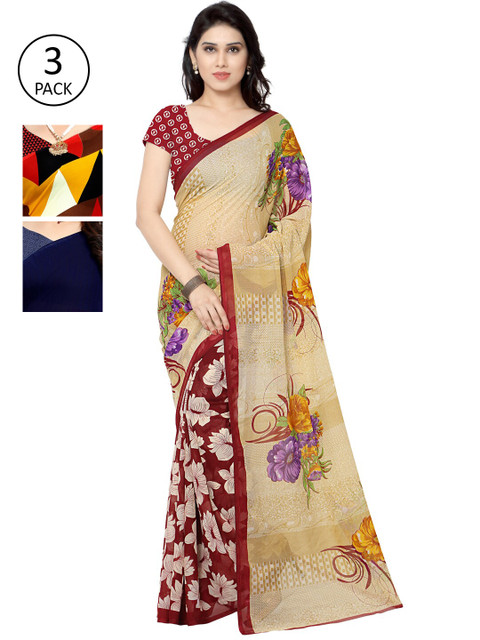 

KALINI Women Pack Of 3 Printed Saree, Red