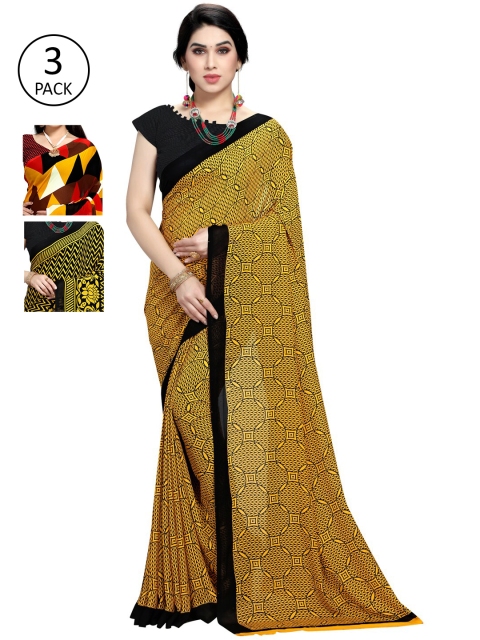 

KALINI Pack Of 3 Printed Saree, Yellow