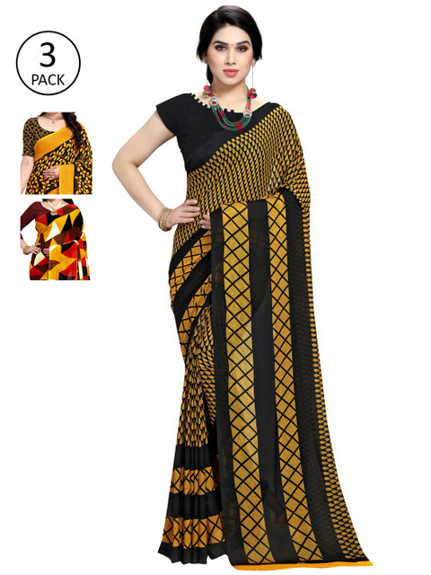 

KALINI Pack Of 3 Printed Sarees, Red