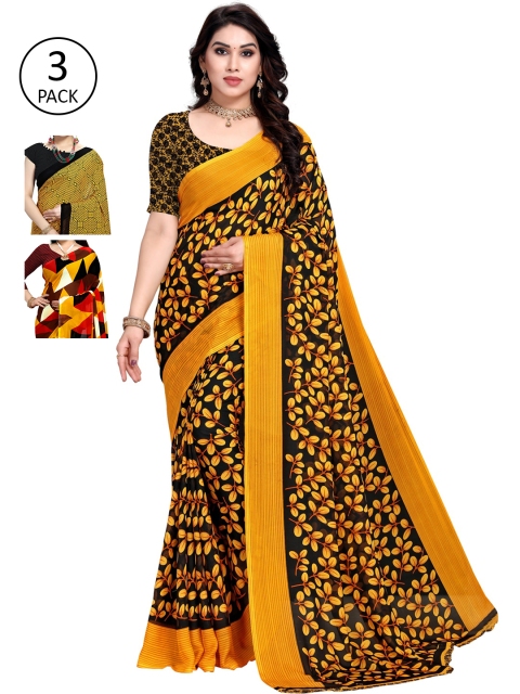 

KALINI Women Pack Of 3 Printed Saree, Red