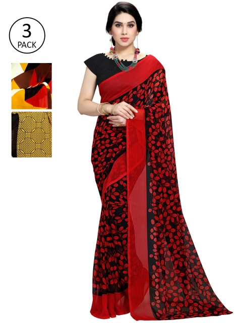 

KALINI Pack Of 3 Printed Sarees, Yellow