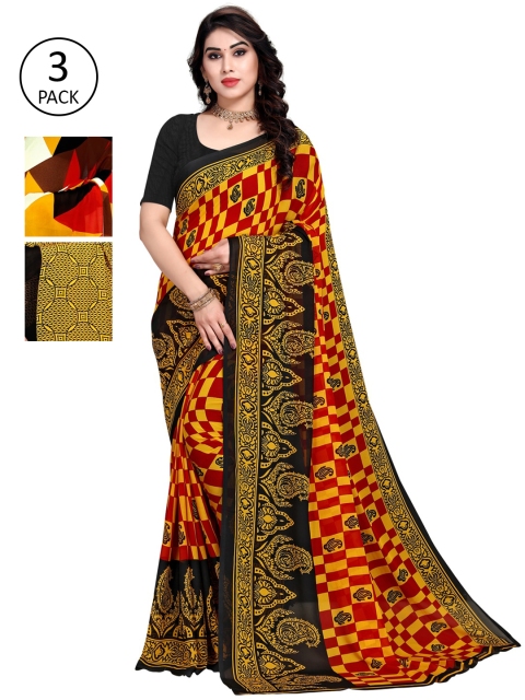 

KALINI Women Pack Of 3 Printed Saree, Black