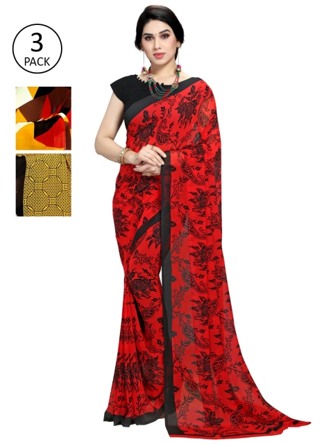 

KALINI Pack Of 3 Printed Sarees, Black