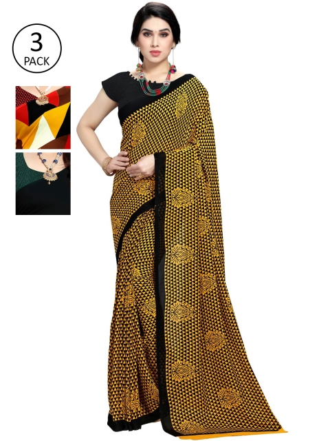 

KALINI Multicoloured Set of 3 Poly Georgette Saree, Multi