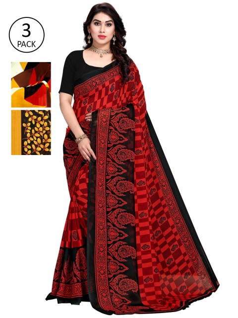 

KALINI Pack Of 3 Poly Georgette Printed Sarees, Black