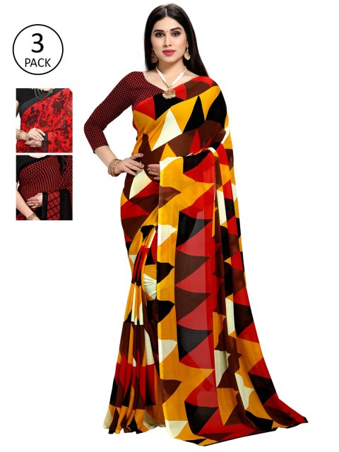 

KALINI Pack Of 3 Multicoloured Printed Sarees, Black