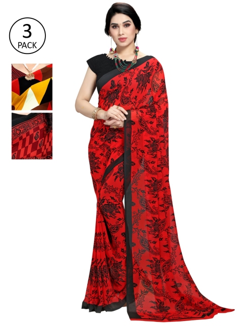 

KALINI Pack Of 3 Printed Saree, Red