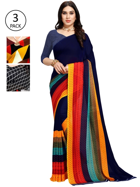

KALINI Women Pack Of 3 Printed Saree, Blue