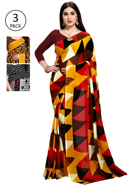 

KALINI Pack Of 3 Printed Saree, Yellow